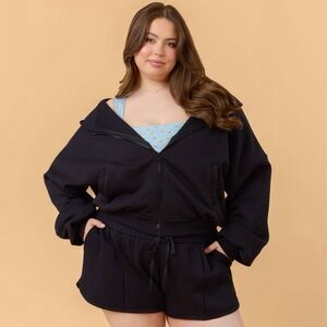 Blogilates Mommy & Me Marshmallow Full Zip Hoodie Dark Black Women's 3X